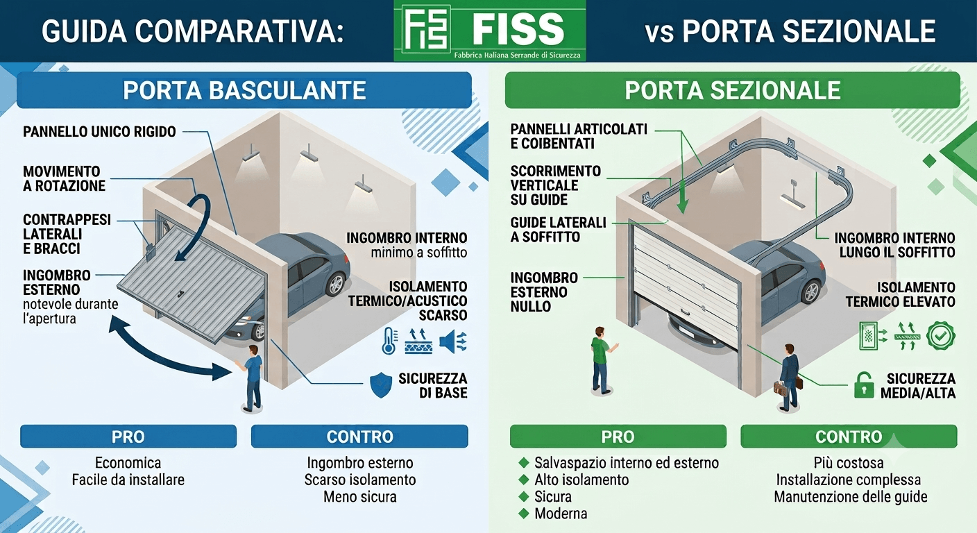 Porte Basculanti vs Porte sezionali infografica Fiss Firenze